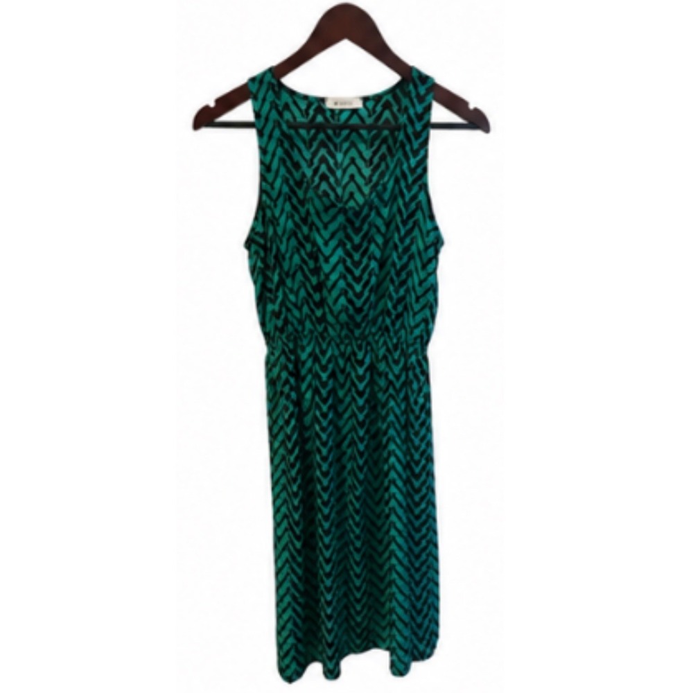 Everly Sleeveless Dress Womens Small Teal‎ Black EUC Chevron Fit & Flare